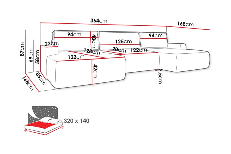 Avignon Bäddsoffa Dubbeldivan 5-sits - Vit - Möbler - Vardagsrum - Bäddsoffor - U bäddsoffa