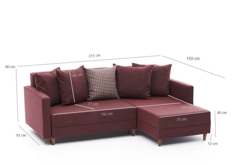 Aydama Bäddsoffa m. Divan 4-sits 192x135 - Röd - Möbler - Vardagsrum - Bäddsoffor