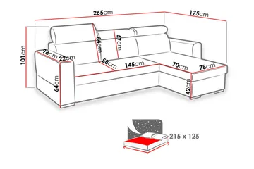 Azalea Divanbäddsoffa 265x175x101 cm - Grå - Möbler - Vardagsrum - Bäddsoffor