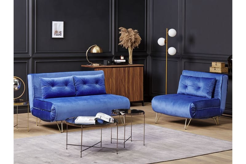 Bäddsoffa 1-sits sammet marinblå VESTFOLD - Blå - Möbler - Vardagsrum - Bäddsoffor