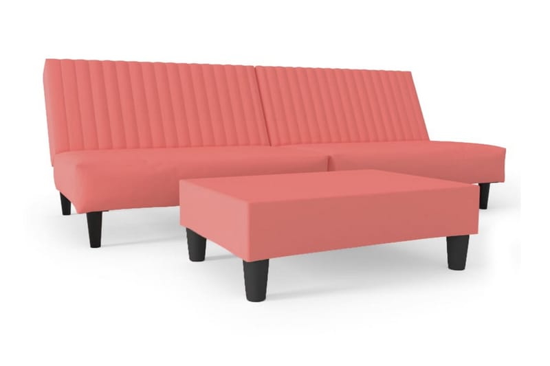 Bäddsoffa 2-sits med fotpall rosa sammet - Bäddsoffor - 2-sits bäddsoffa