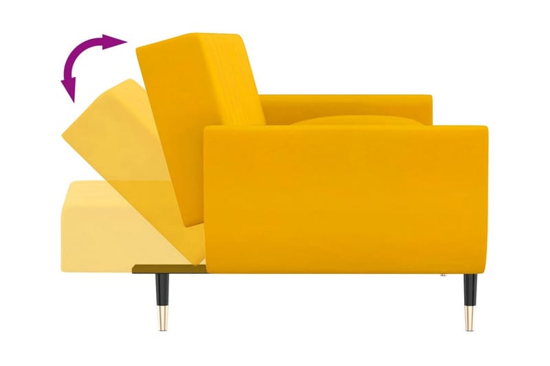 Bäddsoffa 2-sits med två kuddar gul sammet - Gul - Bäddsoffor