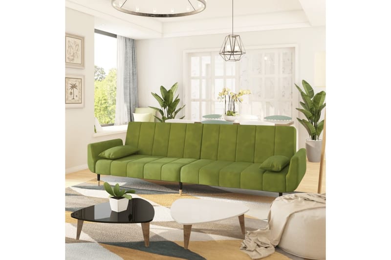 Bäddsoffa 2-sits med två kuddar ljusgrön sammet - Ljusgrön - Möbler - Vardagsrum - Bäddsoffor