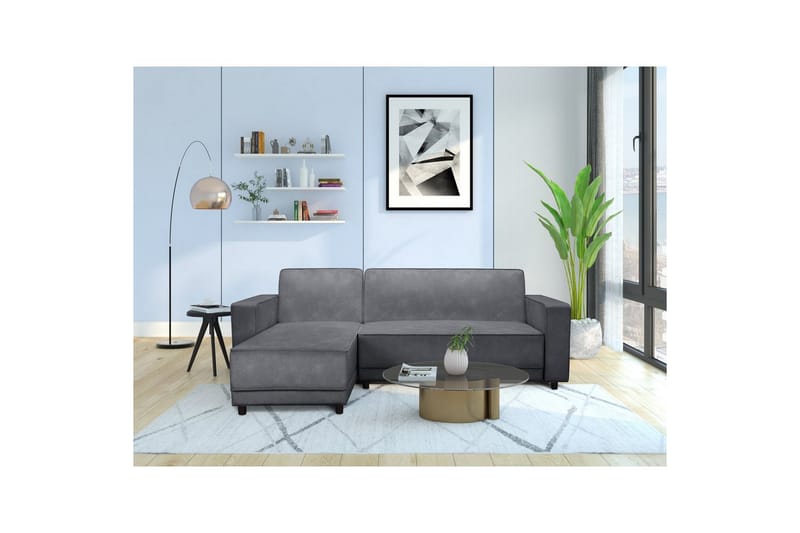 Bäddsoffa Allie Antracit, Sammet, 82x229x154 cm - Antracit, Sammet, 82x229x154 cm - Möbler - Vardagsrum - Bäddsoffor