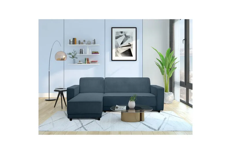 Bäddsoffa Allie Blå, Cordoroy, 82x229x154 cm, Blå, Cordoroy, 82x229x154 cm