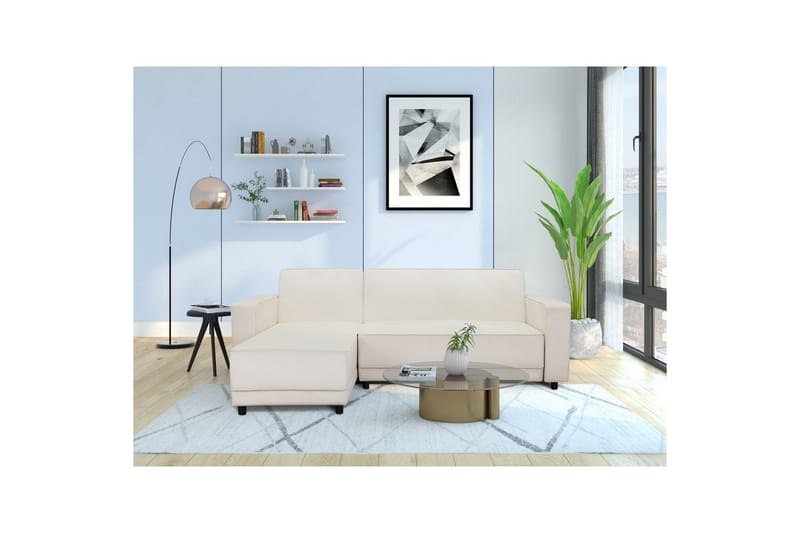 Bäddsoffa Allie Kräm, Sammet, 82x229x154 cm - Kräm, Sammet, 82x229x154 cm - Möbler - Vardagsrum - Bäddsoffor