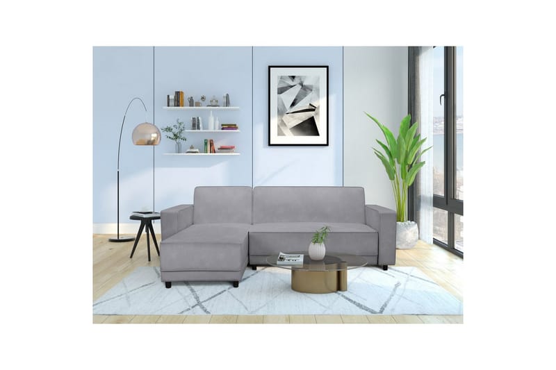 Bäddsoffa Allie Ljusgrå, Sammet, 82x229x154 cm - Ljusgrå, Sammet, 82x229x154 cm - Möbler - Vardagsrum - Bäddsoffor