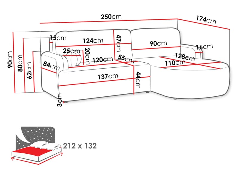 Branrel 3-sits Soffa med divan - rosa - Möbler - Vardagsrum - Bäddsoffor - Bäddsoffa divan