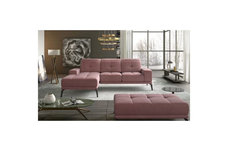 Hörnsoffa Eltap Torrense 265x175x98 cm, Mat Velvet 63, Rosa, Vänster