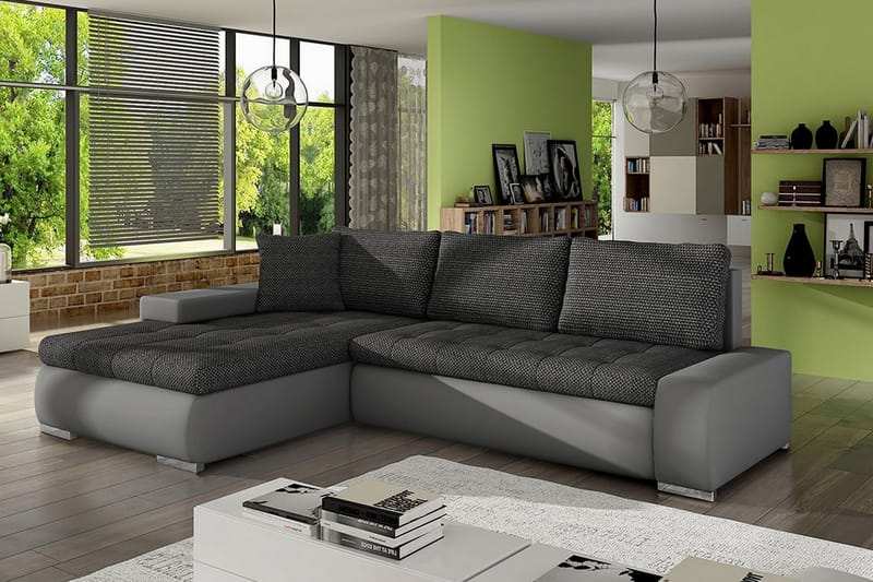 LEUAN Divanbäddsoffa 265x185x85 cm - Grå - Möbler - Vardagsrum - Bäddsoffor - Bäddsoffa divan