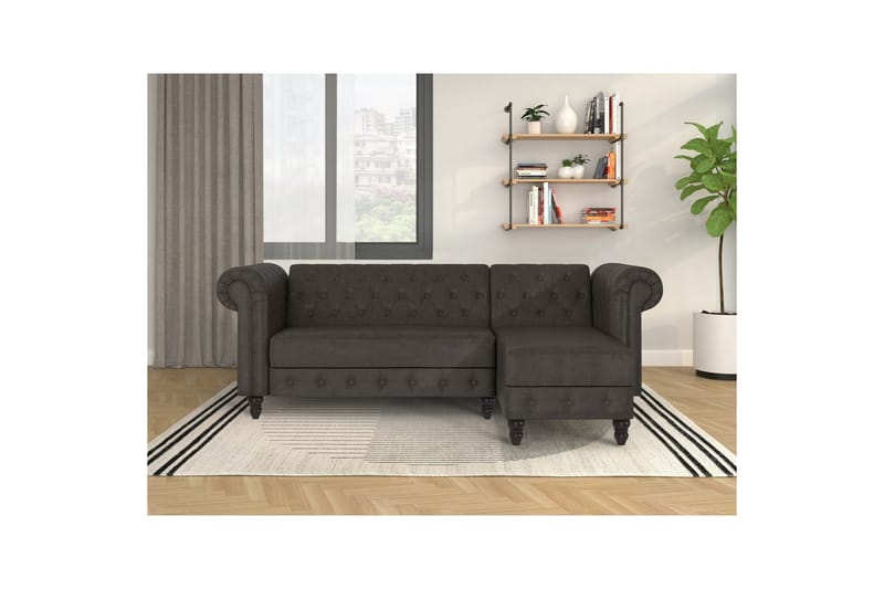 Bäddsoffa Felix 241x154x83 cm, Antracit, Mikrofiber/Trä/Metall - 241x154x83 cm, Antracit, Mikrofiber/Trä/Metall - Möbler - Vardagsrum - Bäddsoffor