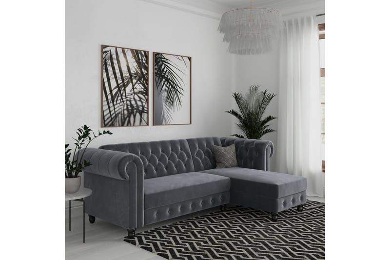 Bäddsoffa Felix 241x154x83 cm, Antracit, Sammet - 241x154x83 cm, Antracit, Sammet - Möbler - Vardagsrum - Bäddsoffor