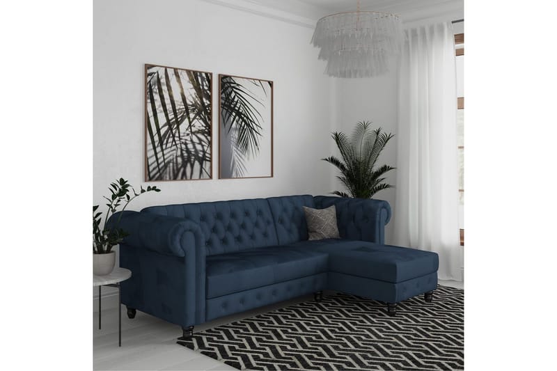 Bäddsoffa Felix 241x154x83 cm, Blå, Sammet/Trä/Metall - 241x154x83 cm, Blå, Sammet/Trä/Metall - Möbler - Vardagsrum - Bäddsoffor