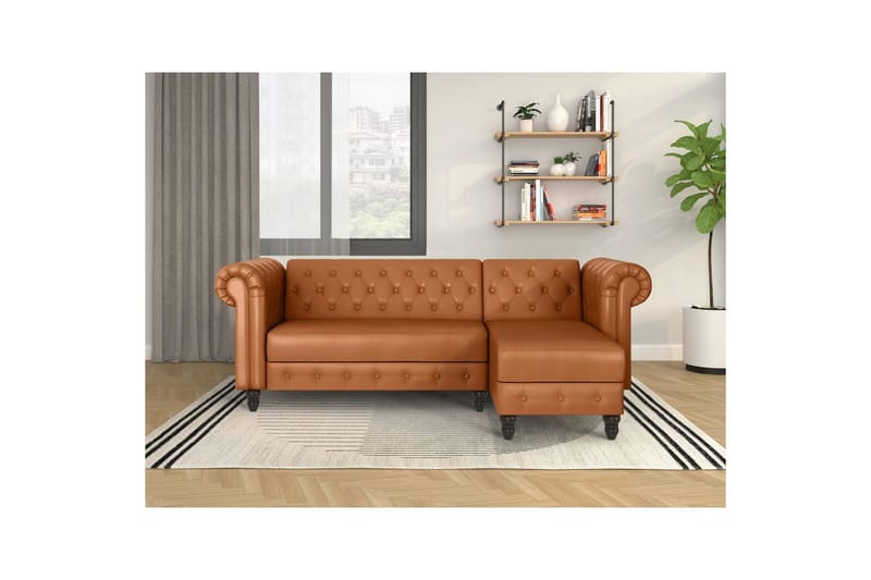 Bäddsoffa Felix 241x154x83 cm, Cognac, PU/trä/metall - 241x154x83 cm, Cognac, PU/trä/metall - Möbler - Vardagsrum - Bäddsoffor