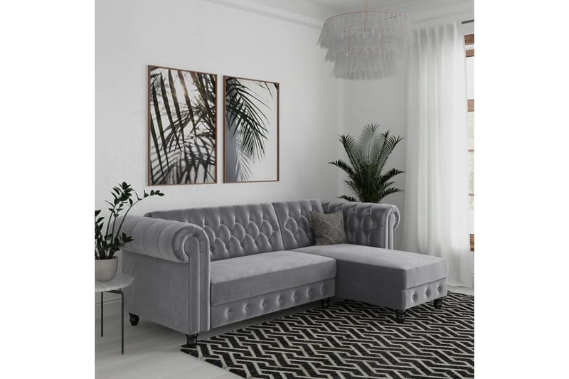 Bäddsoffa Felix 241x154x83 cm, Ljusgrå, Sammet - 241x154x83 cm, Ljusgrå, Sammet - Möbler - Vardagsrum - Bäddsoffor