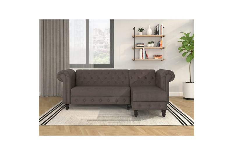 Bäddsoffa Felix 241x154x83 cm, Mörkbrun, Mikrofiber/Trä/Metall - 241x154x83 cm, Mörkbrun, Mikrofiber/Trä/Metall - Möbler - Vardagsrum - Bäddsoffor