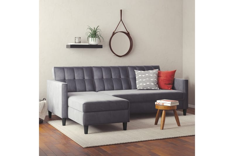 Bäddsoffa Hartford 213x153x82 cm, Antracit, Sammet - 213x153x82 cm, Antracit, Sammet - Möbler - Vardagsrum - Bäddsoffor
