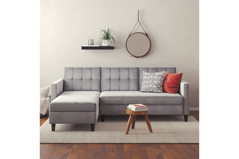 Bäddsoffa Hartford 213x153x82 cm, Grå, Sammet - 213x153x82 cm, Grå, Sammet - Möbler - Vardagsrum - Bäddsoffor