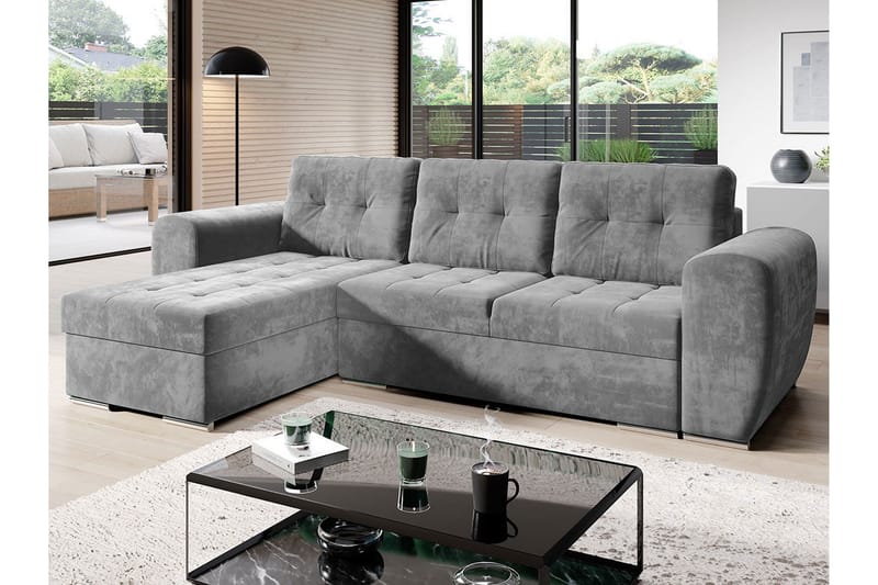 Bäddsoffa med divan - Ljusgrå - Möbler - Vardagsrum - Bäddsoffor