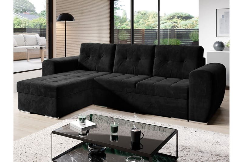 Bäddsoffa med divan - Svart - Möbler - Vardagsrum - Bäddsoffor