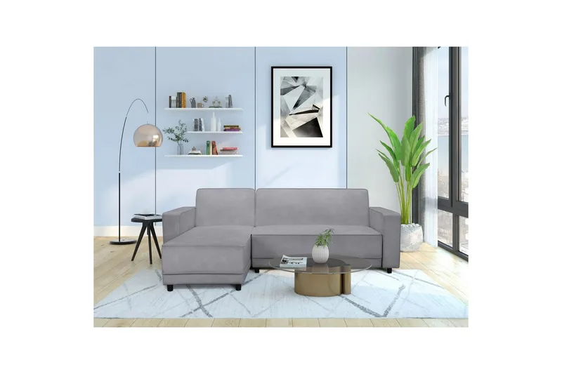 Bäddsoffa med enkeldivan utan schäslong Loft24 Bäddsoffa Allie Ljusgrå,Svart - Möbler - Vardagsrum - Bäddsoffor
