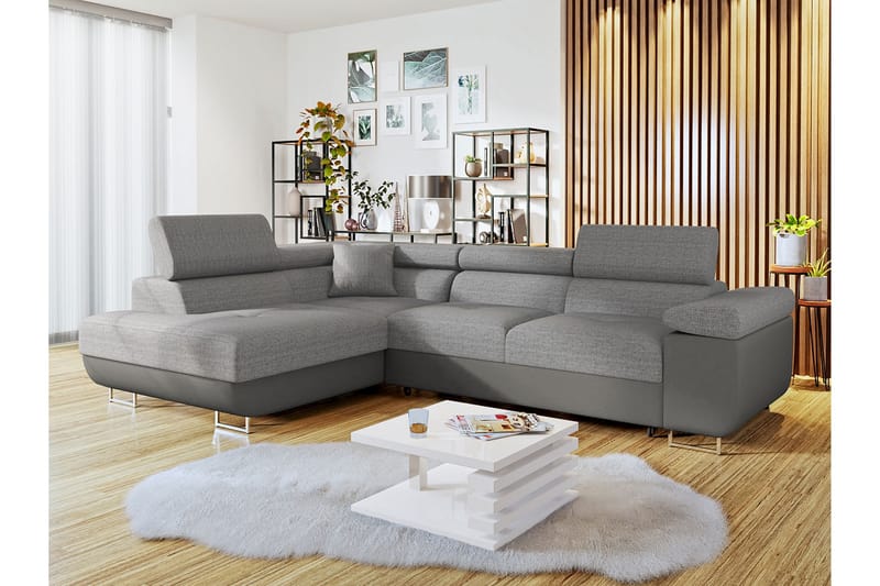 Bäddsoffa med schäslong - Grå - Möbler - Vardagsrum - Bäddsoffor