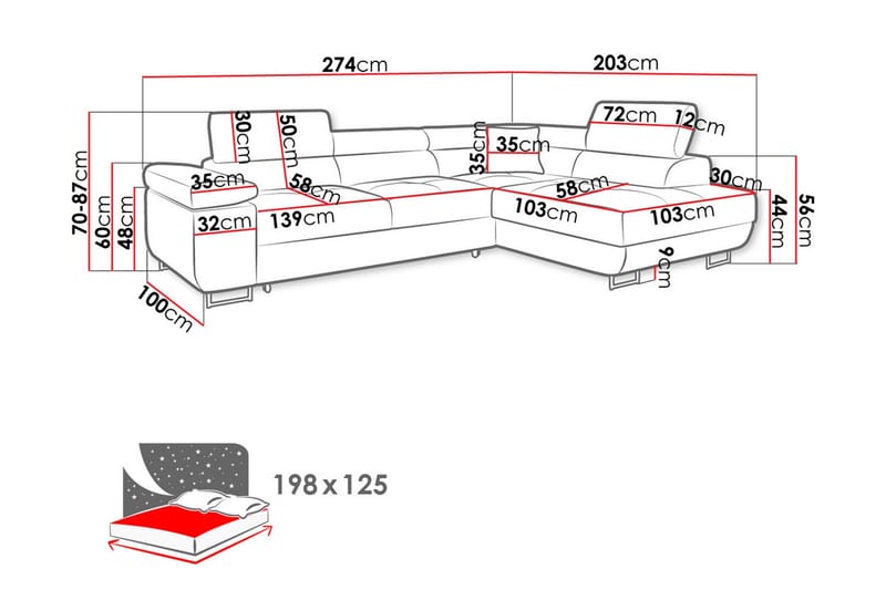 Bäddsoffa med schäslong - Grå - Möbler - Vardagsrum - Bäddsoffor