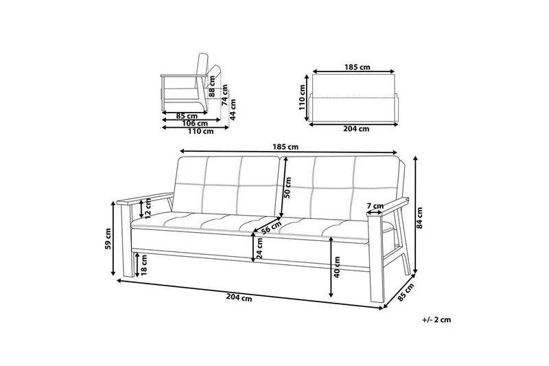 Bäddsoffa Tjorn - Beige, ljust trä, 185x110 cm - Möbler - Vardagsrum - Bäddsoffor