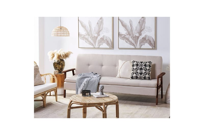 Bäddsoffa Tjorn - Beige, mörkt trä, 185x110 cm - Möbler - Vardagsrum - Bäddsoffor