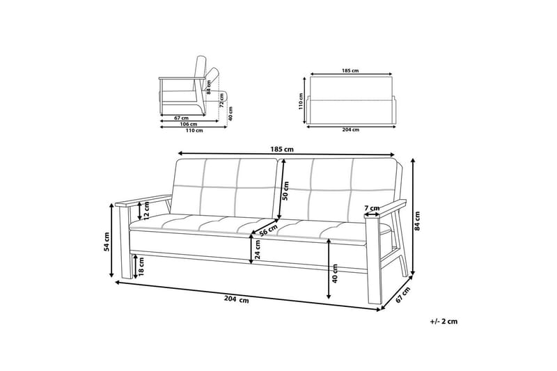 Bäddsoffa Tjorn - Grå, mörkt trä, 185x110 cm - Möbler - Vardagsrum - Bäddsoffor
