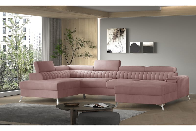 Kamran Bäddsoffa m. Divan och Schäslong med Förvaring - Rosa - Möbler - Vardagsrum - Bäddsoffor - U bäddsoffa