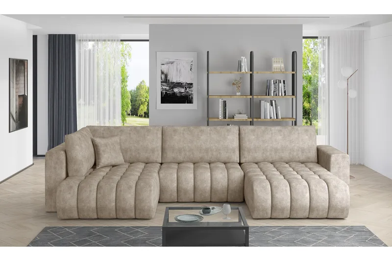 Yorktown U-bäddsoffa Divan Höger, Mörkbeige