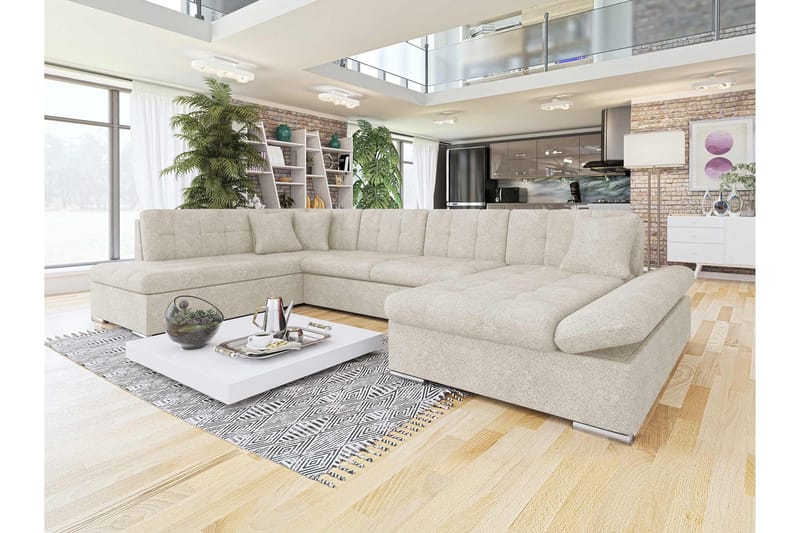Zumar Bäddsoffa med Divan och Schäslong 4-sits i Bouclé - Beige - Möbler - Vardagsrum - Bäddsoffor - U bäddsoffa