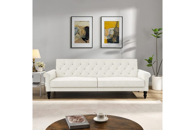 Bäddsoffa utan divan & schäslong Loft24 Tyne Bäddsoffa 3-sits Vit - Möbler - Vardagsrum - Bäddsoffor