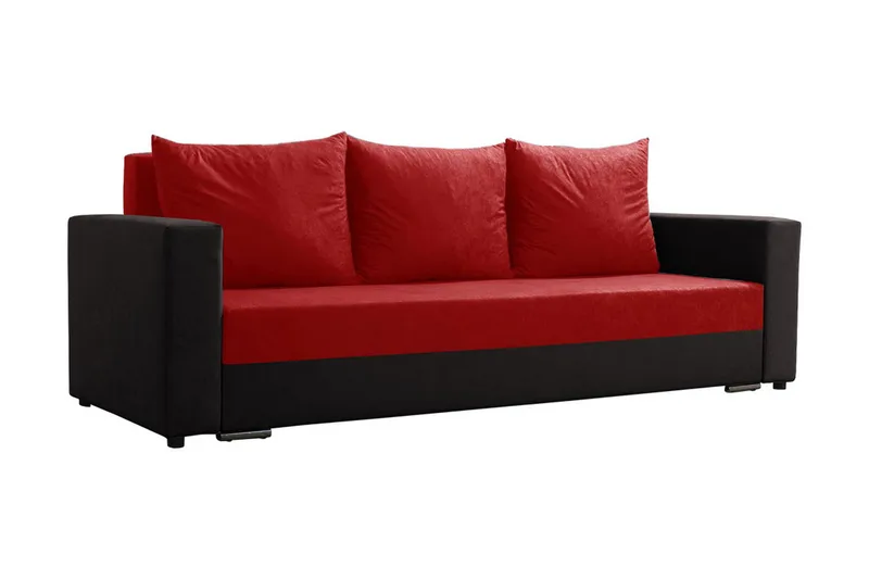 Banaso 3-sits Längsbäddad Bäddsoffa 130x200 cm med Förvaring i Sammet, Röd|Svart