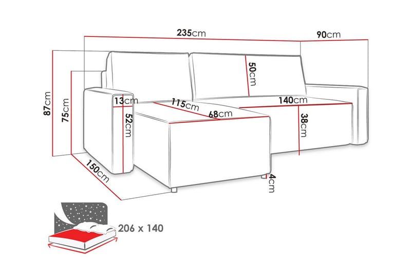 Bandon 3-sits Hörnbäddsoffa Blå - Möbler - Vardagsrum - Bäddsoffor - Hörnbäddsoffa