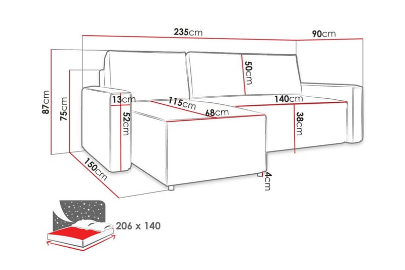 Bandon 3-sits Hörnbäddsoffa Svart - Möbler - Vardagsrum - Bäddsoffor - Hörnbäddsoffa