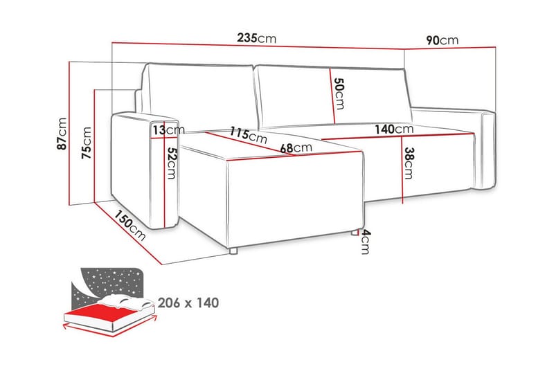 Bandon 3-sits Hörnbäddsoffa Svart - Möbler - Vardagsrum - Bäddsoffor - Hörnbäddsoffa