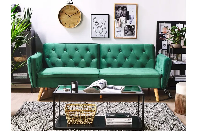 Bardu 2-sits Bäddsoffa - Sammet/Mörkgrön - Möbler - Vardagsrum - Bäddsoffor