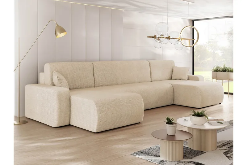Barile Bäddsoffa Dubbeldivan 4-sits i Plysch - Beige - Möbler - Vardagsrum - Bäddsoffor - U bäddsoffa