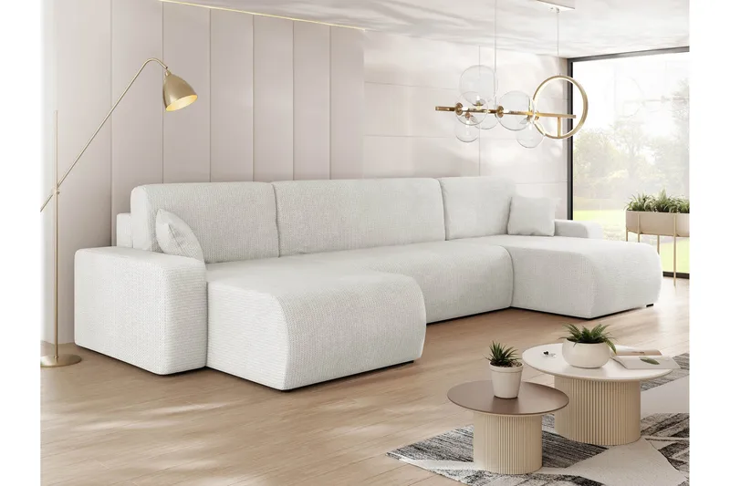 Barile Bäddsoffa Dubbeldivan 4-sits i Plysch - Vit - Möbler - Vardagsrum - Bäddsoffor - U bäddsoffa