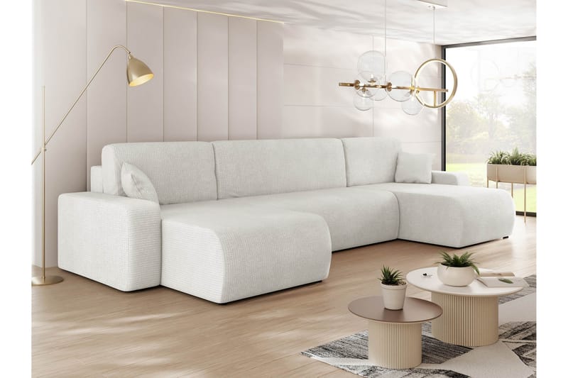 Barile Bäddsoffa Dubbeldivan 4-sits i Plysch - Vit - Möbler - Vardagsrum - Bäddsoffor - U bäddsoffa