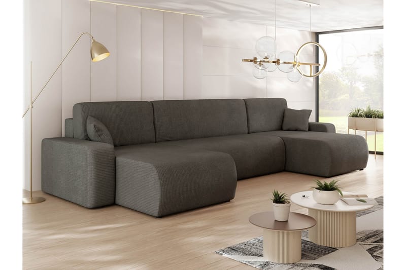 Barile Bäddsoffa Dubbeldivan 4-sits i Plysch - Grå - Möbler - Vardagsrum - Bäddsoffor - U bäddsoffa
