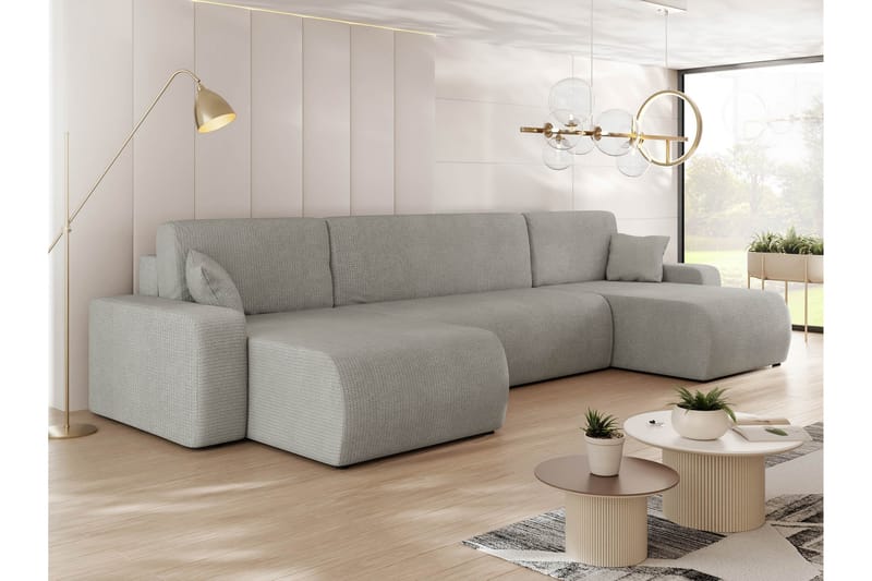 Barile Bäddsoffa Dubbeldivan 4-sits i Plysch - Grå - Möbler - Vardagsrum - Bäddsoffor - U bäddsoffa