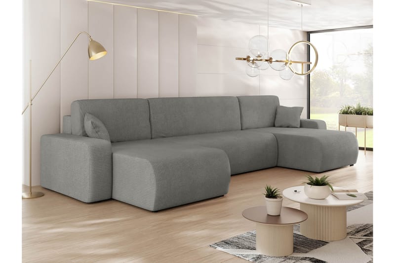 Barile Bäddsoffa Dubbeldivan 4-sits i Plysch - Grå - Möbler - Vardagsrum - Bäddsoffor - U bäddsoffa