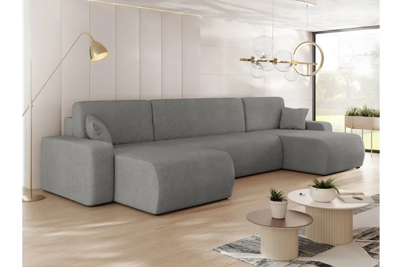 Barile Bäddsoffa Dubbeldivan 4-sits i Plysch - Grå - Möbler - Vardagsrum - Bäddsoffor - U bäddsoffa