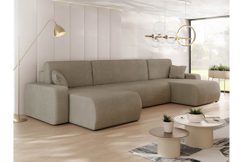 Barile Bäddsoffa Dubbeldivan 4-sits i Plysch - Brun - Möbler - Vardagsrum - Bäddsoffor - U bäddsoffa