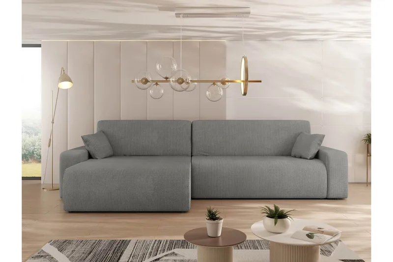 Barile Bäddsoffa med Divan 3-sits i Plysch - Grå - Möbler - Vardagsrum - Bäddsoffor