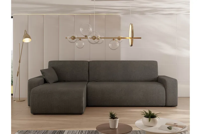 Barile Bäddsoffa med Divan 3-sits i Plysch - Grå - Möbler - Vardagsrum - Bäddsoffor