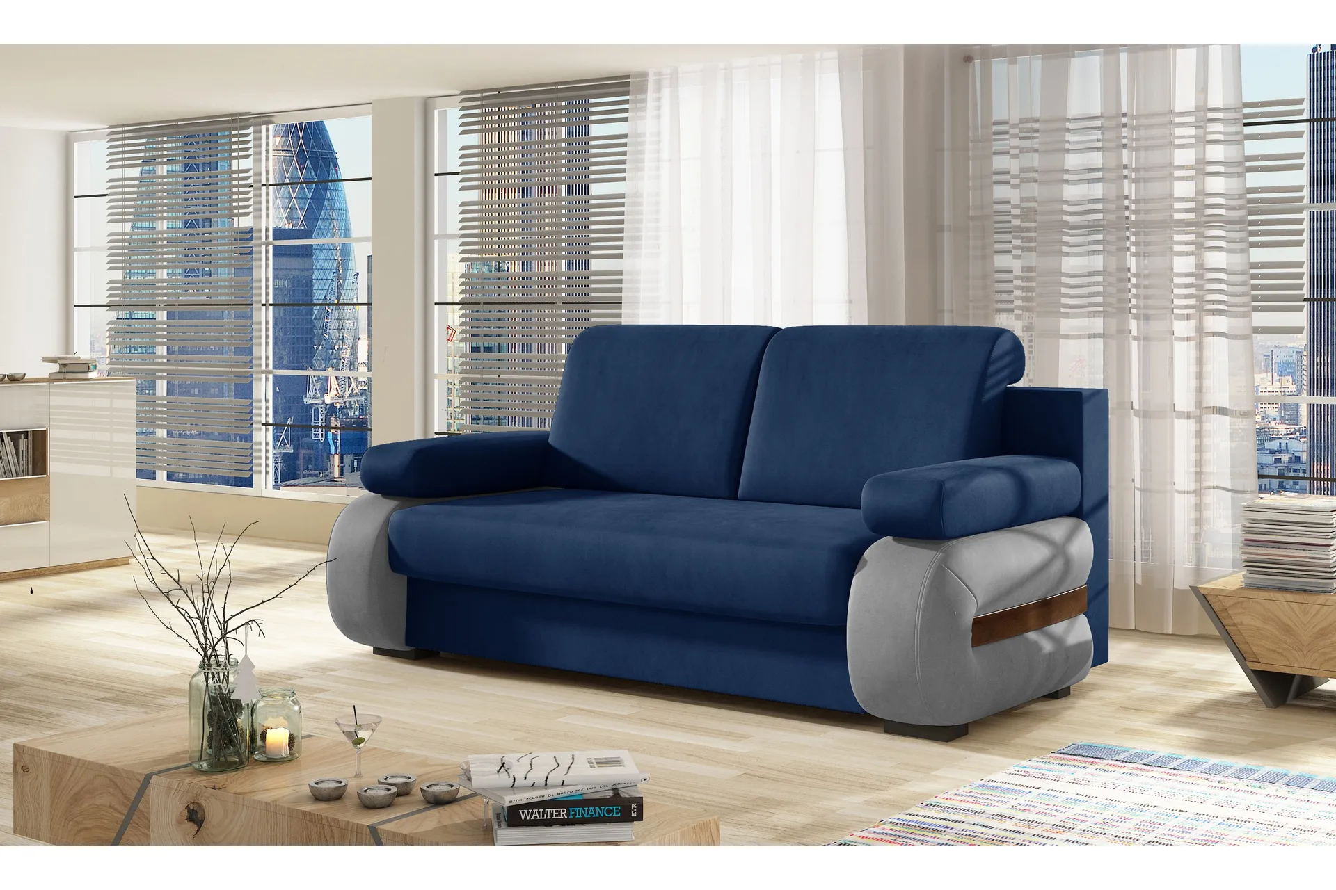 barizo 2-sits bäddsoffa blå/grå -